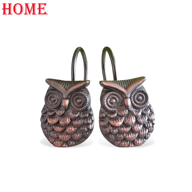 

12Pcs Zinc Alloy Owl Shower Curtain Hooks Hanger Rails Decorative Owl Curtain Hanging Buckles Bathroom Decoration Organizer Home