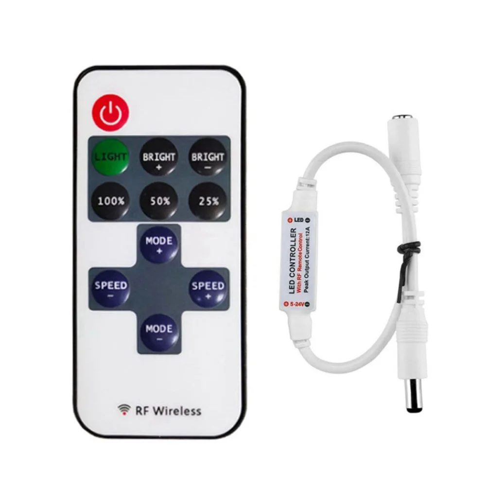 Mini 11Keys RF Wireless Led Remote Controller Led Dimmer Controller For Single Color Light Strip SMD5050/3528/5730/3014 DC5-24V
