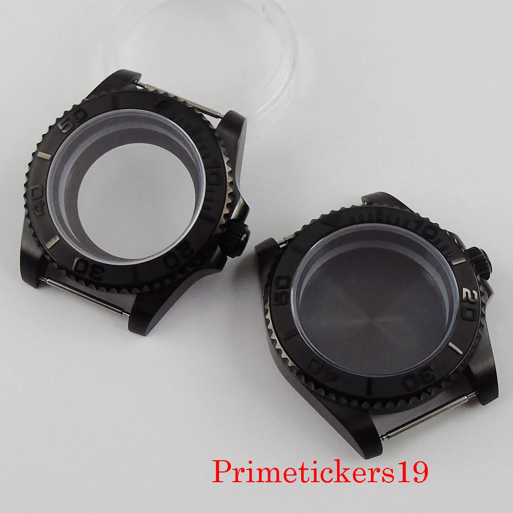 40mm black PVD coated men watch case NH35 NH36 automatic movement sapphire crystal brushed case