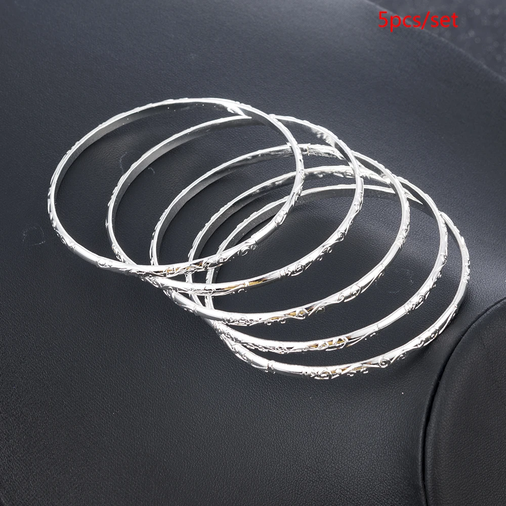 5Pcs/Set Simple Carving Flower Pattern Cuff Bracelet Bangle Sets For Women Accessories Pulsera Amuleto 2022 Trendy Fashion Jewel