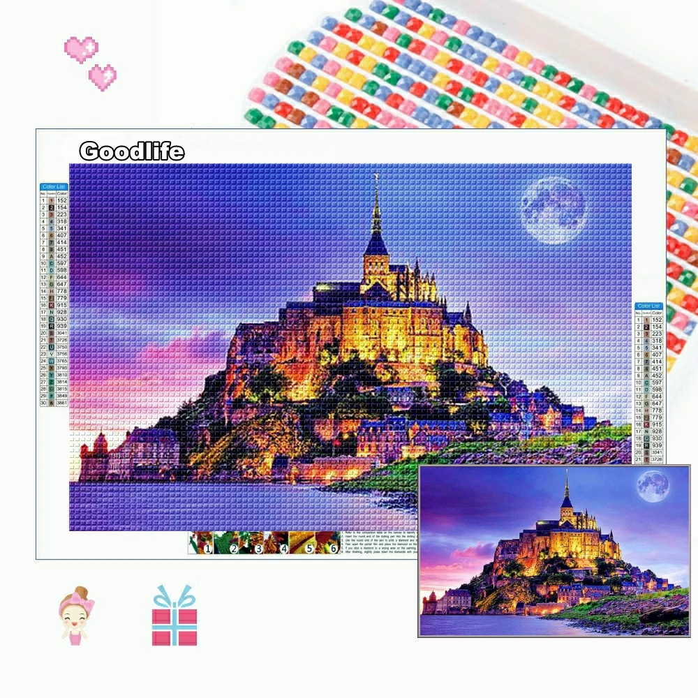 5D DIY Diamond Painting Mont Saint Michel Mosaic Embroidery Full Drill Landscape Cross Stitch Kits Rhinestone Handmade Home Deco