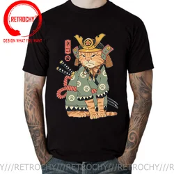 Japanese Cartoon Ninja Cat Knife Print T Shirt men 2022 New Anime Samurai Ukiyoe Cat Cartoon T-Shirt Harajuku Streetwear Tshirt