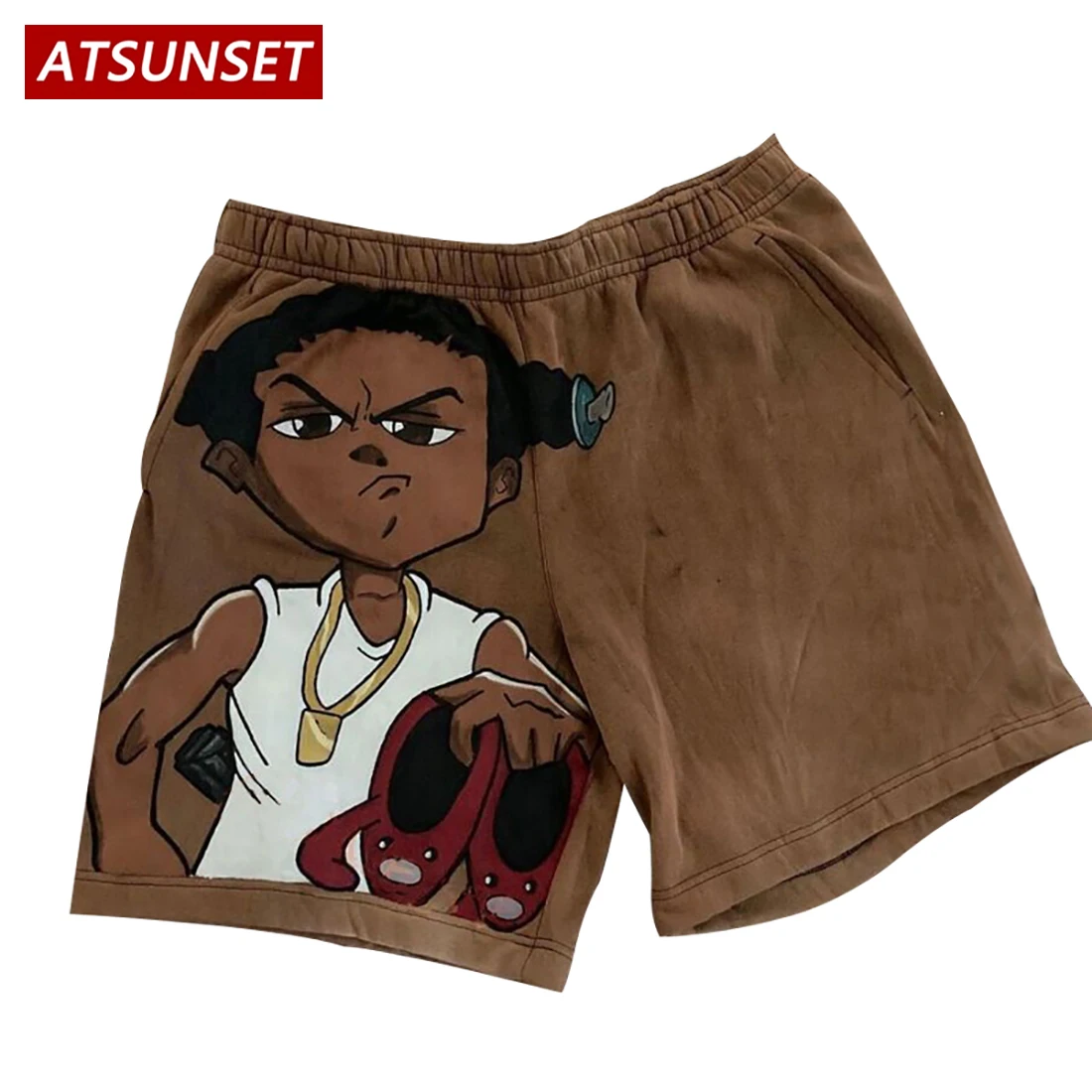 ATSUNSET 2022 Men\'s Summer New Hot Casual Shorts Cartoon Print Solid Cotton Clothing Shorts Hawaii Fashion Bottoms