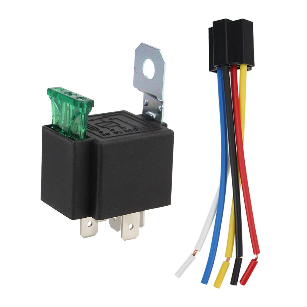 5 Pin SPST Automotive Electrical Relays Car Accessories 5pcs/set with Wires Car Fuse Relay Switch Harness Set 30A Blade Fuse