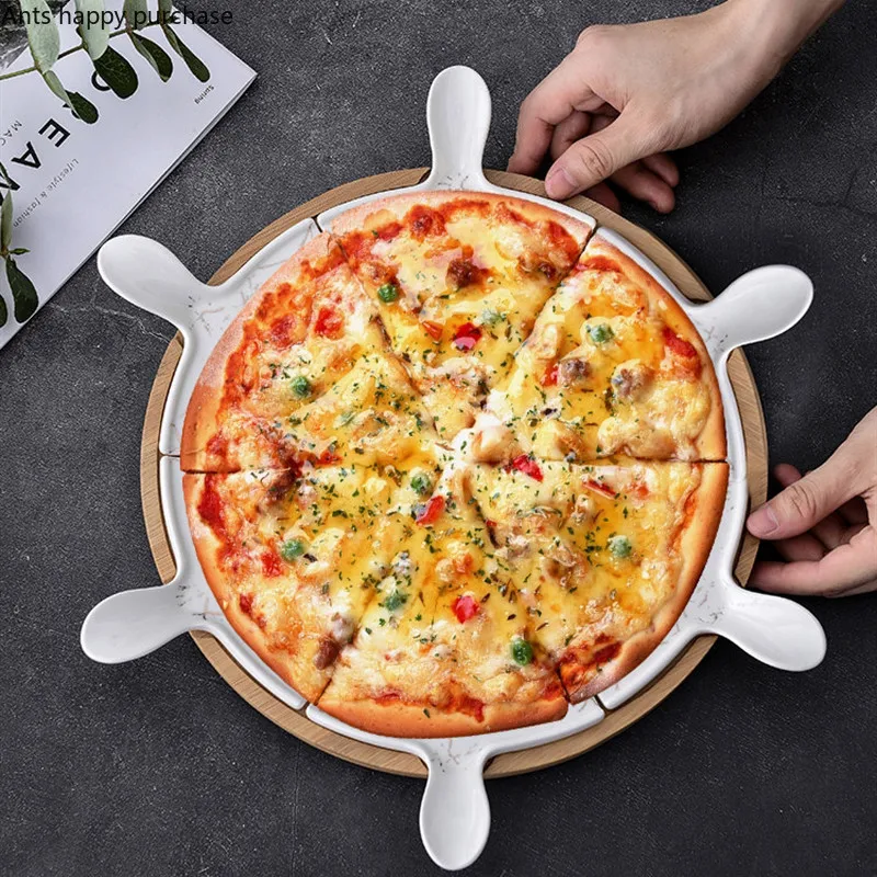 six-grid-snack-platter-rotatable-wooden-base-with-handle-pizza-plate-afternoon-tea-cake-dessert-plate-decorative-tableware
