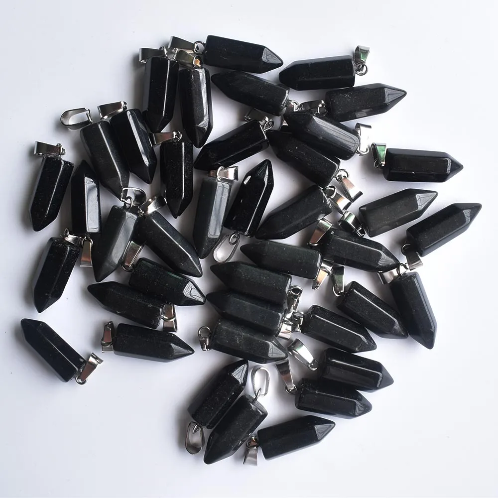 

Wholesale 50pcs/lot 2020 fashion high quality natural black Onyx hexagonal pillar charms pendants fit necklace making free