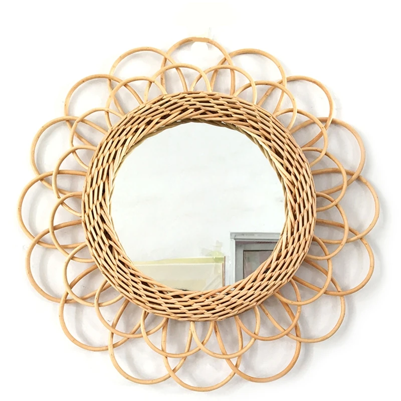 Home Rattan Plaited Art Living Room Nordic Style Makeup Decorative Mirror Wall Hanging Bedroom Bathroom Photography Prop