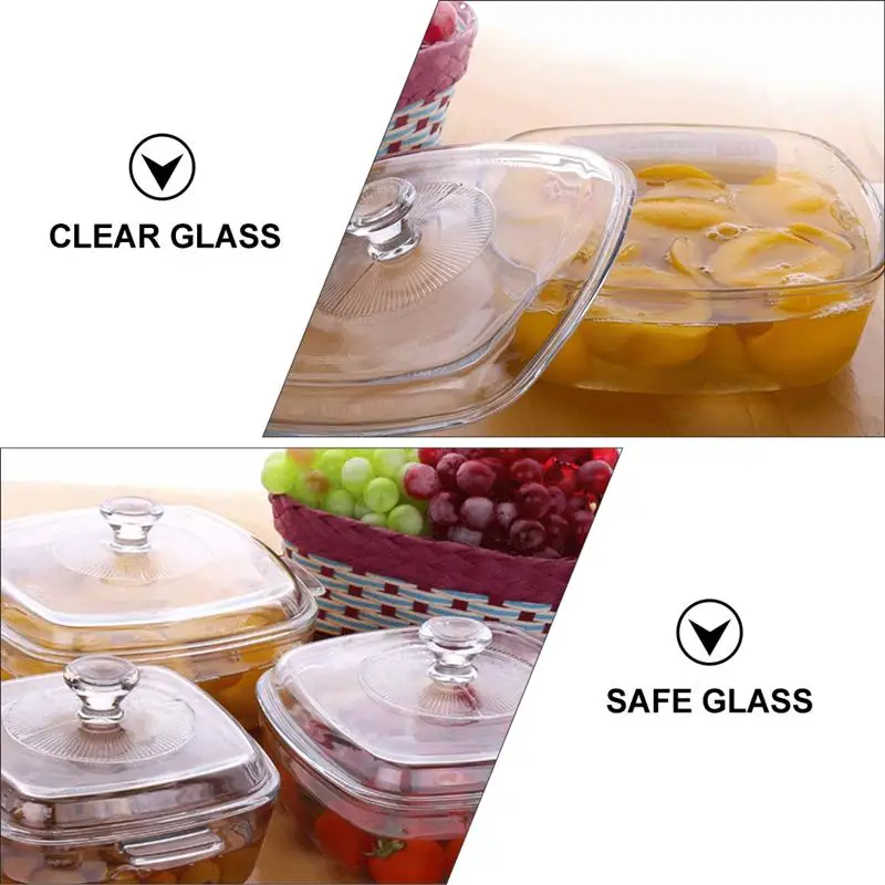 Household Glass Bowl With Lid Microwave Oven Bowl Heat-Resistant Bowl Household Square Microwave Bowl With Cover dessert bowl