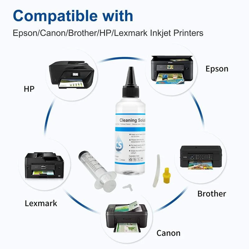 Printer Cleaning Solution ,Ink Cartridges cleaner ,Printhead cleaner ,Cleaning liquid and tools for HP / Canon / Brother / Epson