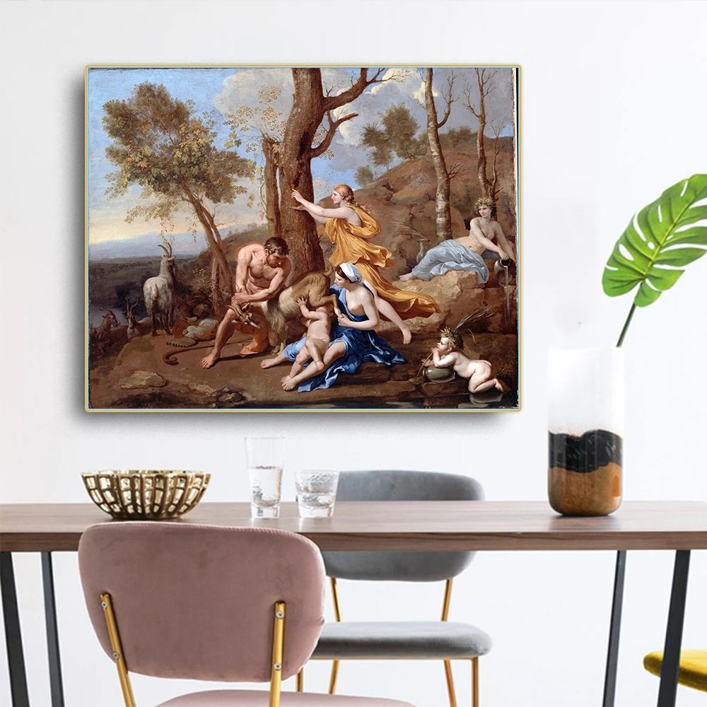 Citon Nicolas Poussin《The Nurture of Jupiter》Canvas Oil painting Famous Artwork Poster Picture Modern Wall decor Home Decoration