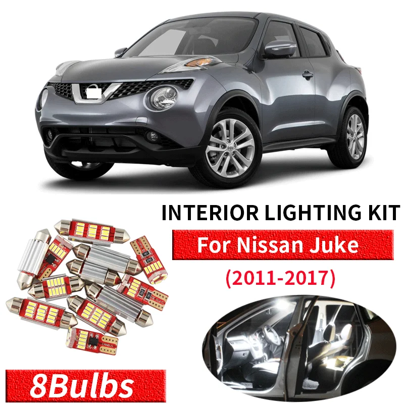 8Pcs Bianco Canbus led Per Auto luci interne Cornici E Articoli Da Esposizione Kit per 2011 2012 2013 2014 2015 2016 2017 Nissan Juke luci a led per