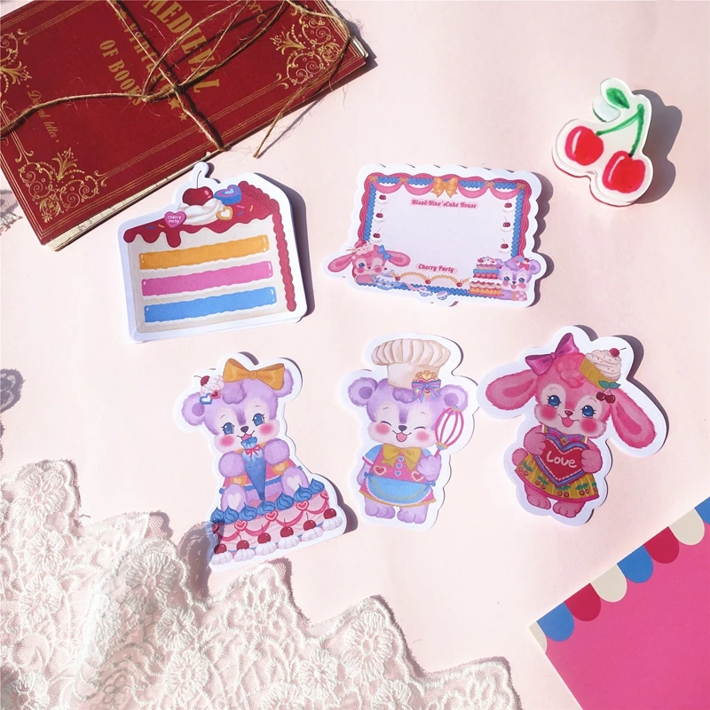 30 Sheets Retro Bear Cherry Cake Memo Pad Girl Hand Account Collage DIY Message Note Paper Non-sticky notes Kawaii Stationery