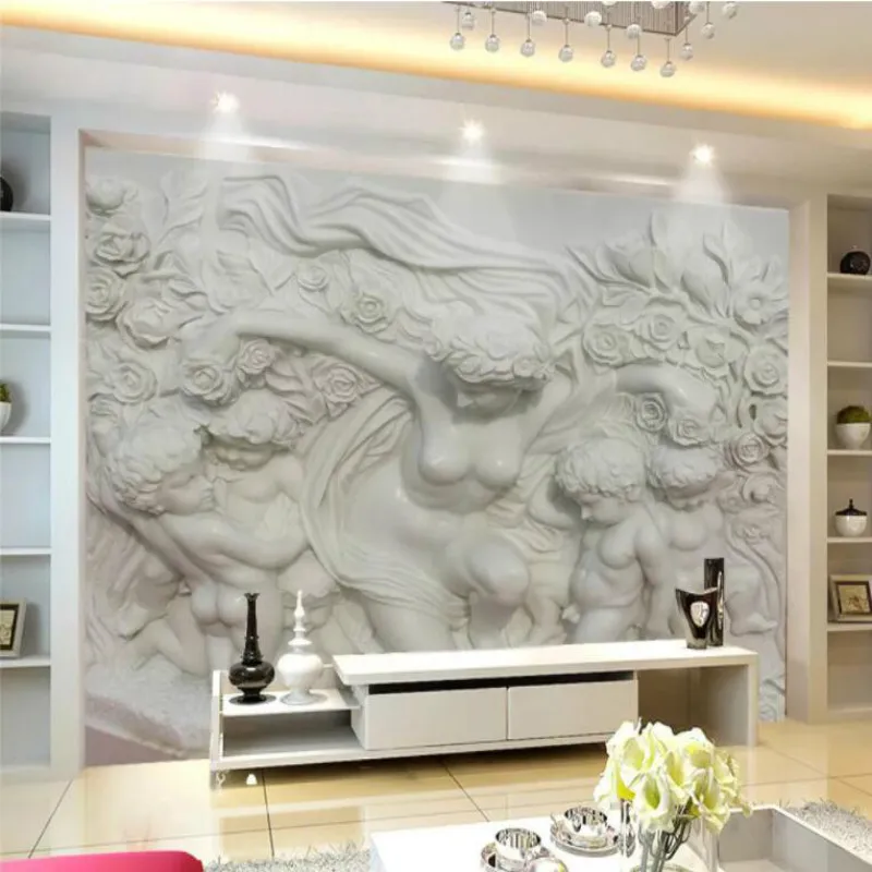 

3D Embossed Photo Wallpapers for Walls 3d Living Room Background Painting Mural Character Angels Sandstone Relief Wall Paper 3D