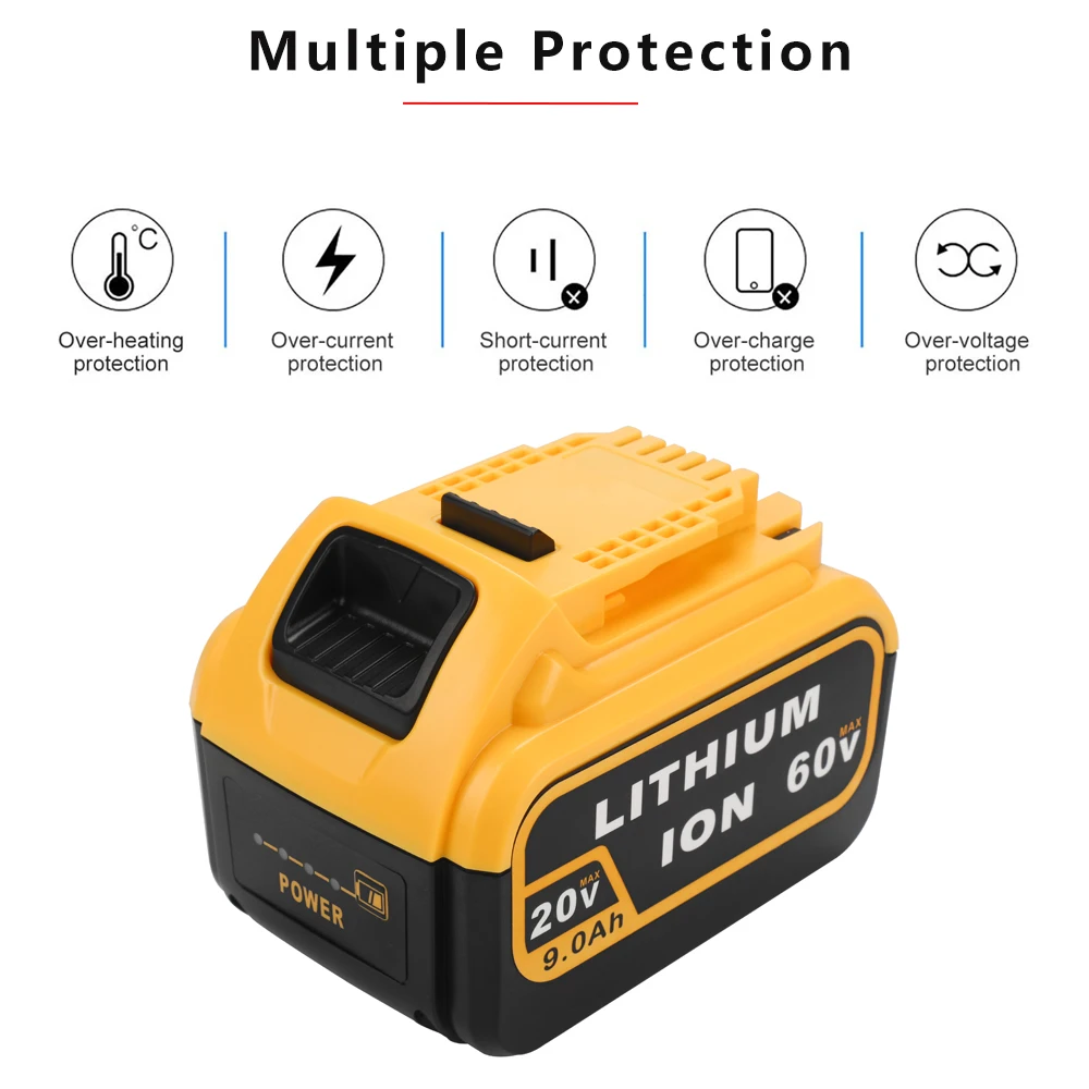 Probty  For DeWalt 20V 60V 9.0Ah DCB606 Replacement Li-ion Battery for DeWalt 20V/60Vpower tool 9000mAh lithium Battery