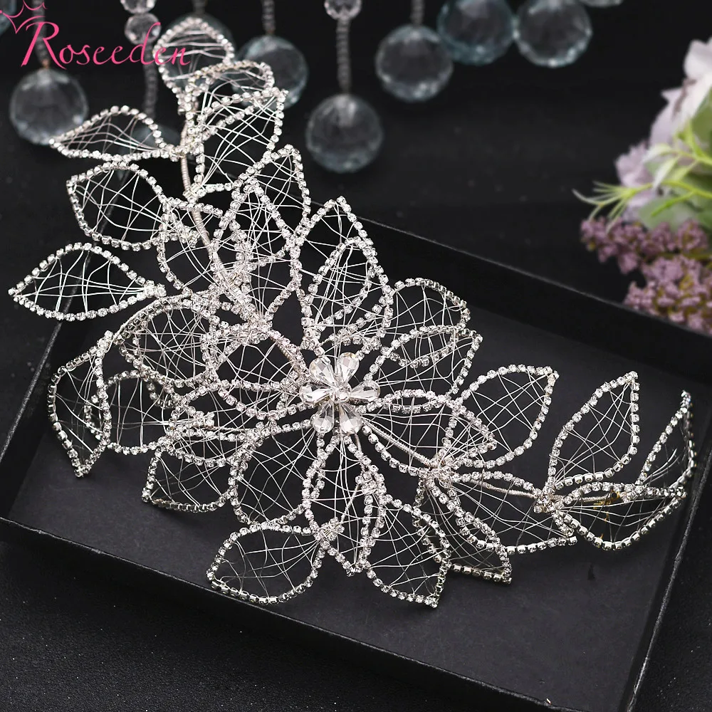 

Handmade Flower Bridal Headband Rhinestone Wedding Headpiece Big Tiara For Brides Bridesmaid Hair Vine RE4213