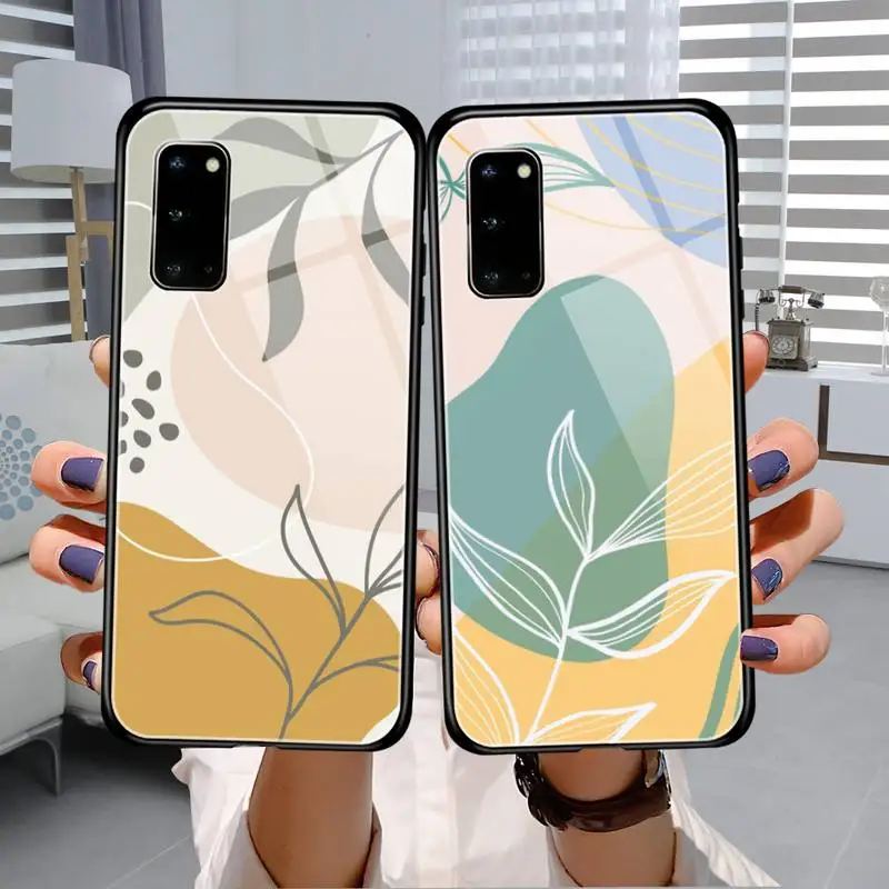 minimalist leaves abstract art Phone Case Tempered Glass For Samsung S20 Plus S7 S8 S9 S10E Plus Note 8 9 10 Plus A7 2018