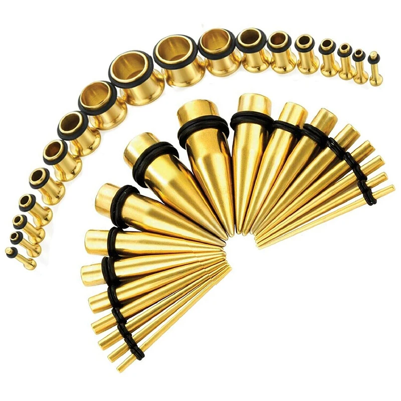 36 Stks/partij 14G-00G Roestvrijstalen Oormeters Strekset Taps Toelopende Pluggen Oogjes Oor Taps Toeloop En Pluggen Expander Set Body Piercing