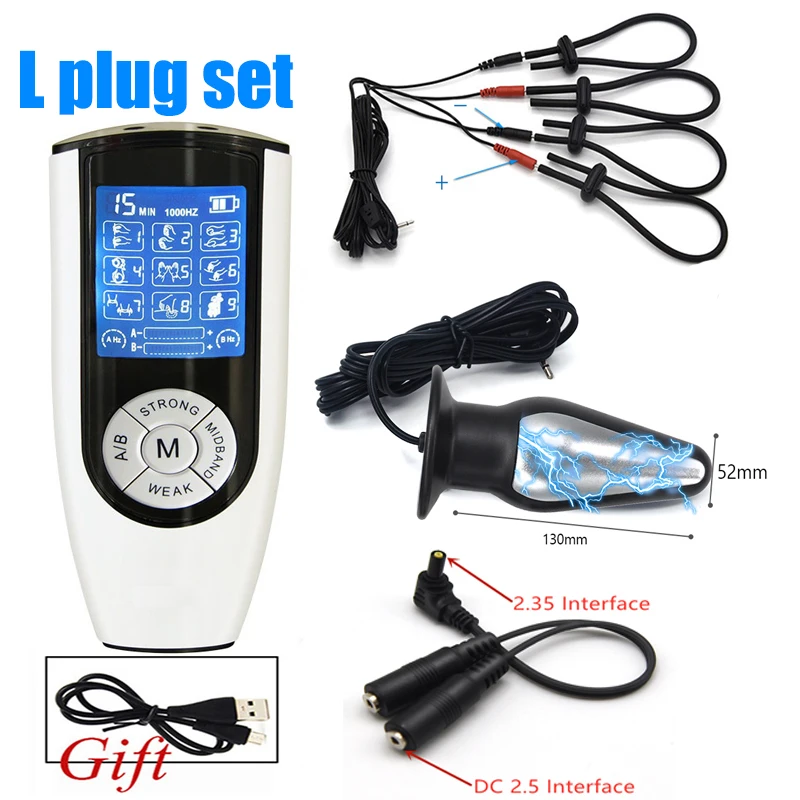 Electrostimulator for Men,Electric Shock Sex Anal Butt Plug Stimulation,Electro BDSM Cock Penis Ring,e stim Estim Electrosex toy