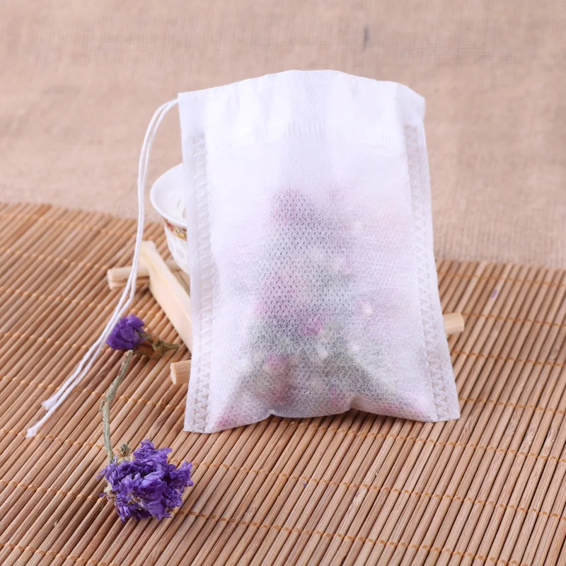 Image 3: 100 pcs/lot sachets de thé filtre sachets en papier passoire à thé infuseur bois cordon sachet de thé pour herbes thé en vrac 3 tailles