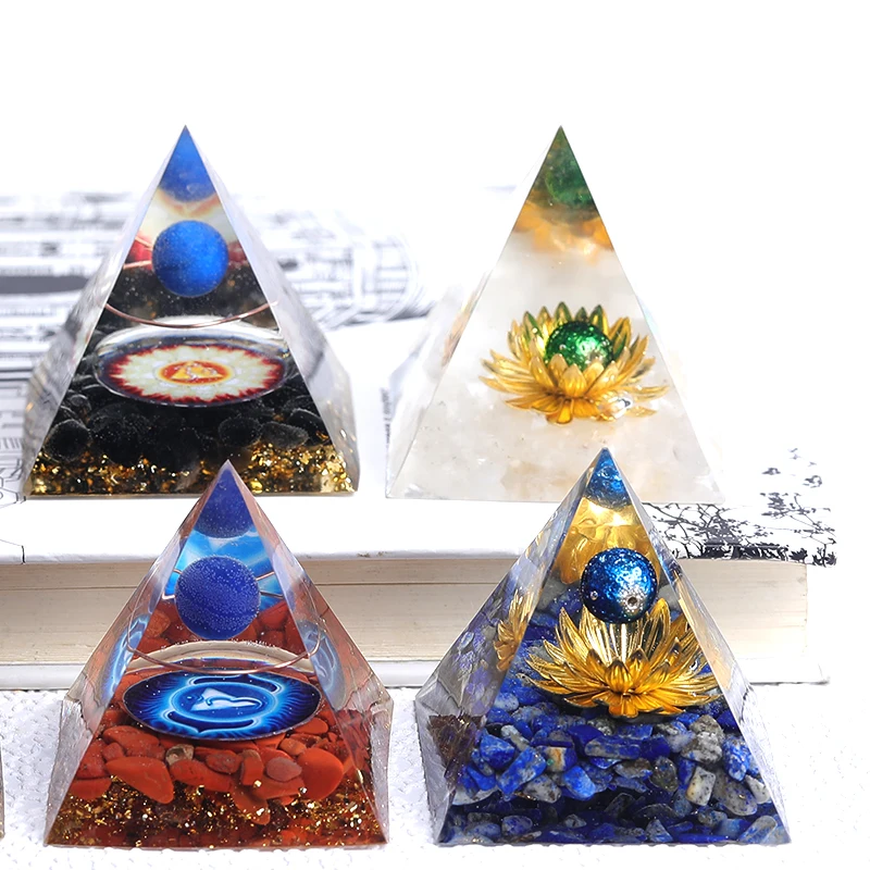 1pc Natural Crystal Energy Generator Pyramid Peridot Amethyst Reiki Healing Crystal Chakra Resin Pyramid Meditation Tool Room De