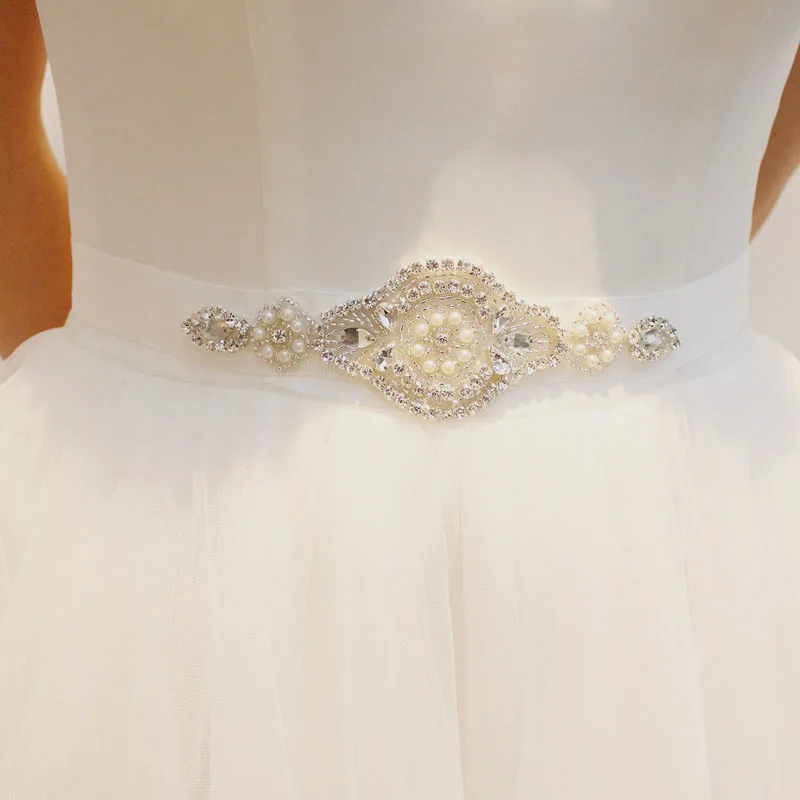 

SLBRIDAL Wedding Accessories Crystal Wedding Belt Satin Rhinestone Evening Prom Dress Belt Bridal Ribbon Sash Bridesmaids Women