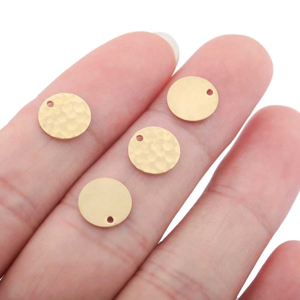 50pcs Raw Brass Round Hammered Charms Round Stamping Disc Pendants Dog Tags For Diy Earrings Findings Jewelry Making Accessories