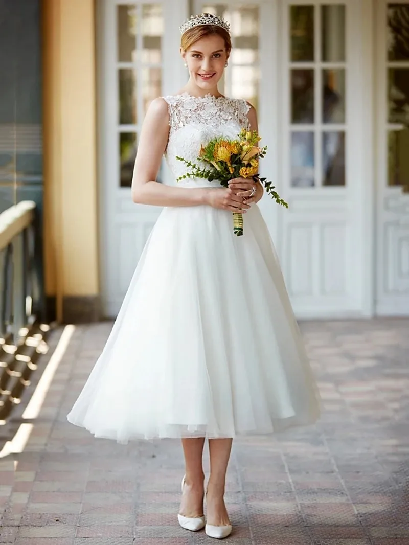 Vestidos De novia acampanados con cuello De murciélago, traje bohemio De encaje sobre tul, ilusión informal, verano, 2024