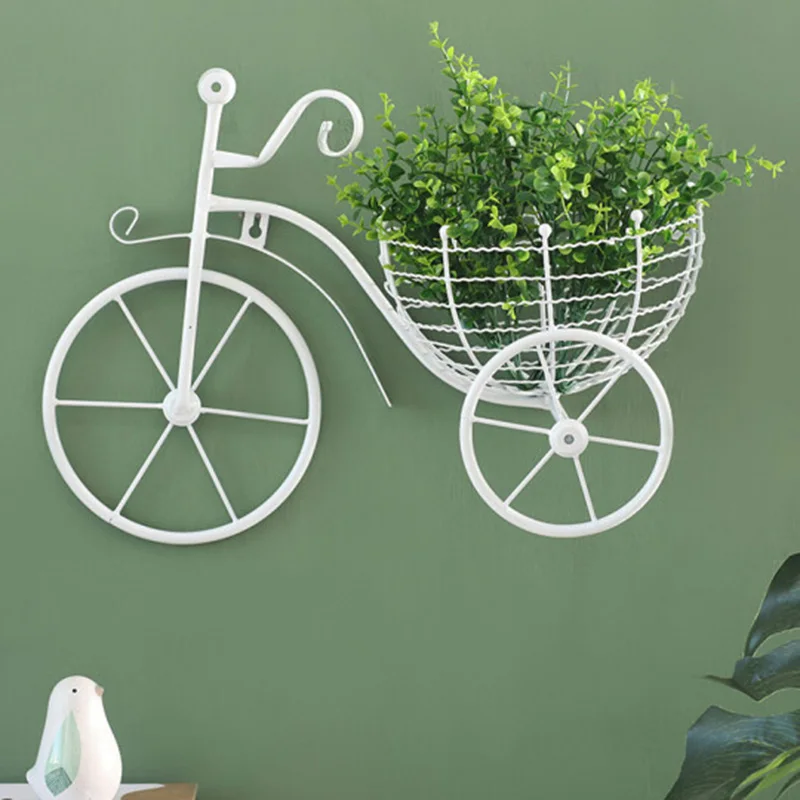 Metal Bicycle Flower Basket Wall Art Wall Mount Hanging Flawer Rack Unique Art Ornaments Classic Retro Style for Home Decor