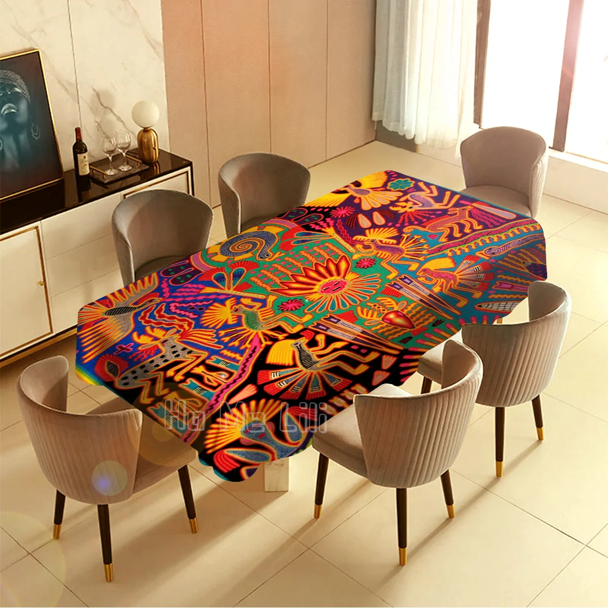 Oaxaca Mexico Mexican Mayan Tribal Art Boho Colorful Psychedelic Style Tablecloth Rectangle By Ho Me Lili