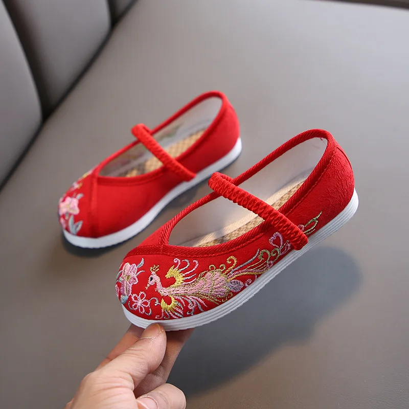 Chaussures de Littérature à la Main de Style Chinois, en Coton, Semelles Souples, Plates et Confortables, de Performance de Princesse pour Fille