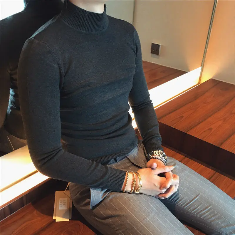 

2021 Autumn Winter Cotton Sweater Men Long Sleeve Pullovers Man Half Turtleneck Sweaters Tops Casual Solid Knitting Clothing E75