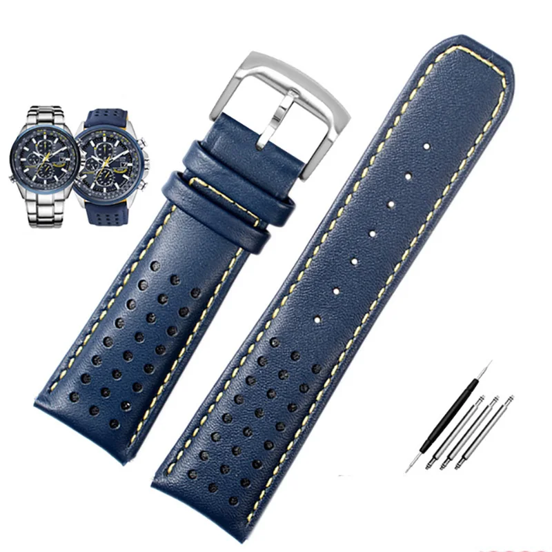 Bracelet de montre en cuir de vache pour hommes, 22mm, 23mm, série CITIZEN Blue Angel Generation, AT8020-54L, AT8020-03L