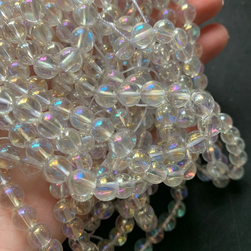 Natural Angel Aura Quartz Beads Titanium Coated Clear Quartz Stone Beads Strand DIY Loose Spacer Beads Accessories Dropship
