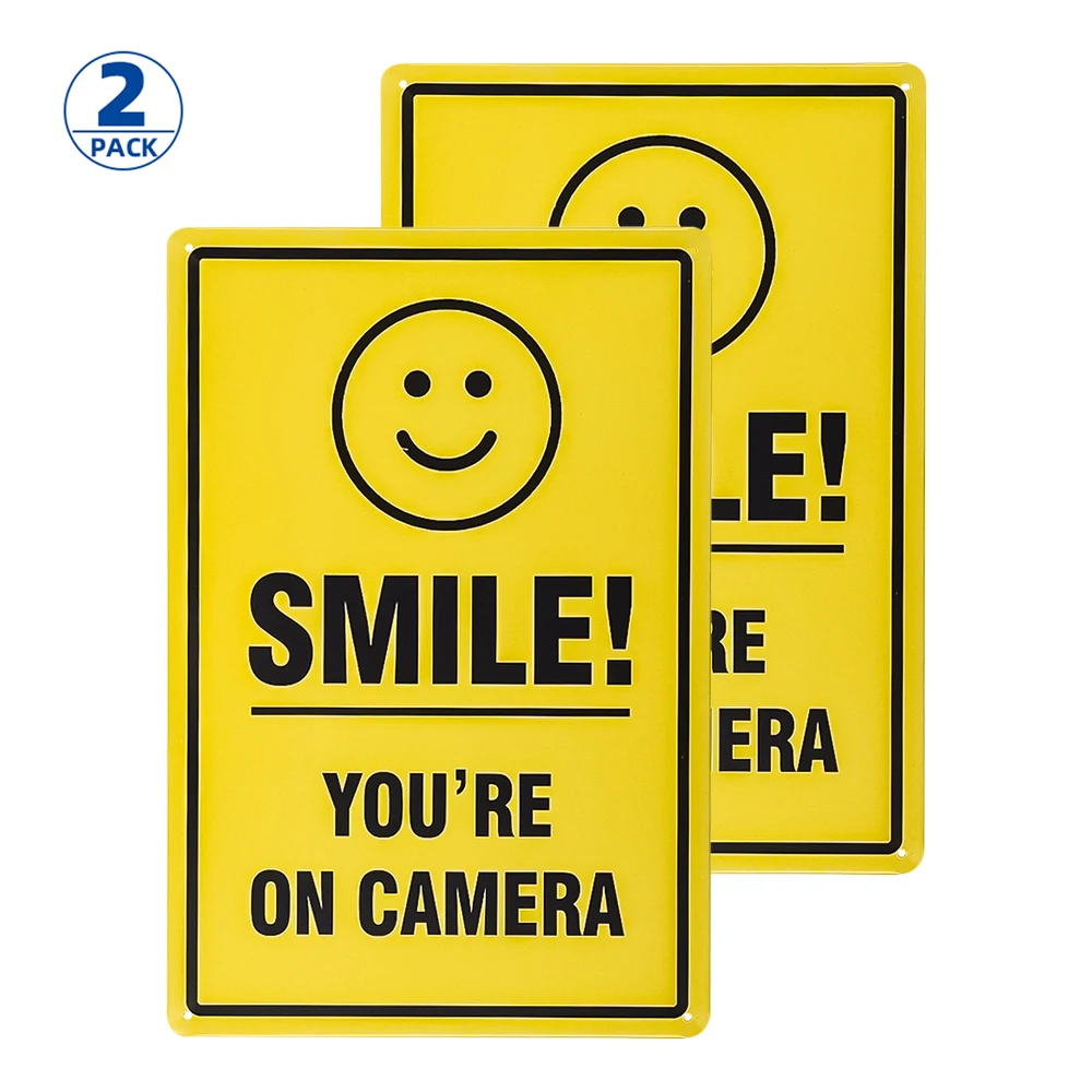 DL--(2 Pack) Smile You're On Camera Video Surveillance Sign -Indoor or Outdoor Use for Home Business CCTV Security Camera