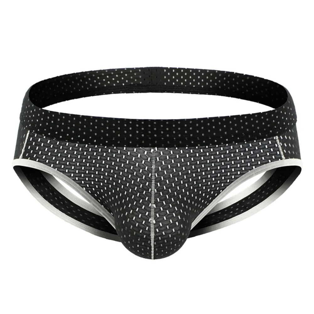 Men Sexy Mesh Hole Breathable Fashion Sexy Wide-Belt Double Briefs Thong Jockstrap Panties Gays Clothes Sissy Inmitate Lingerie