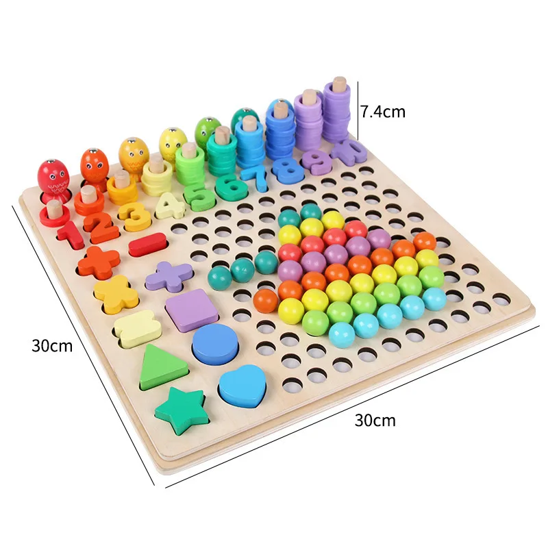 Juguetes de madera Montessori para entrenamiento del cerebro, rompecabezas de cuentas, juego de matemáticas, tablero de peces, juguetes educativos para bebés