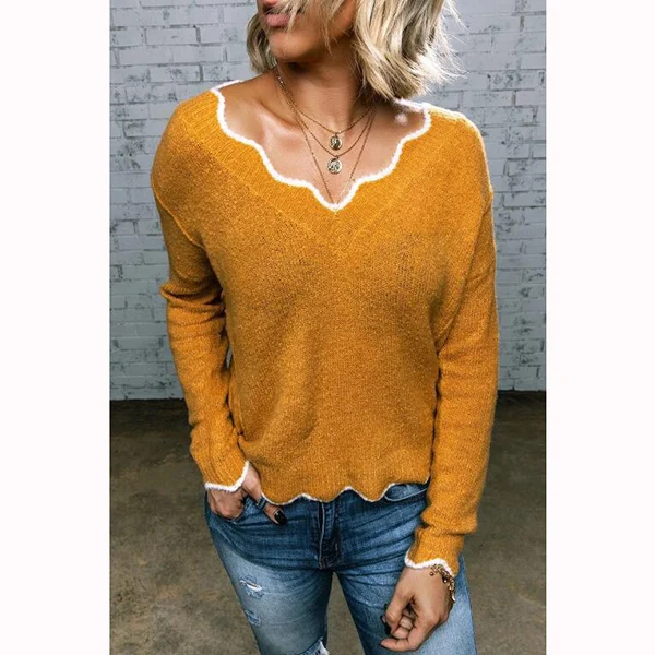 Women Knitted Sweaters New Wave V Neck Pullover Tops Lady Solid Color Casual Jumper Autumn Winter Female Long Sleeve Sweaters