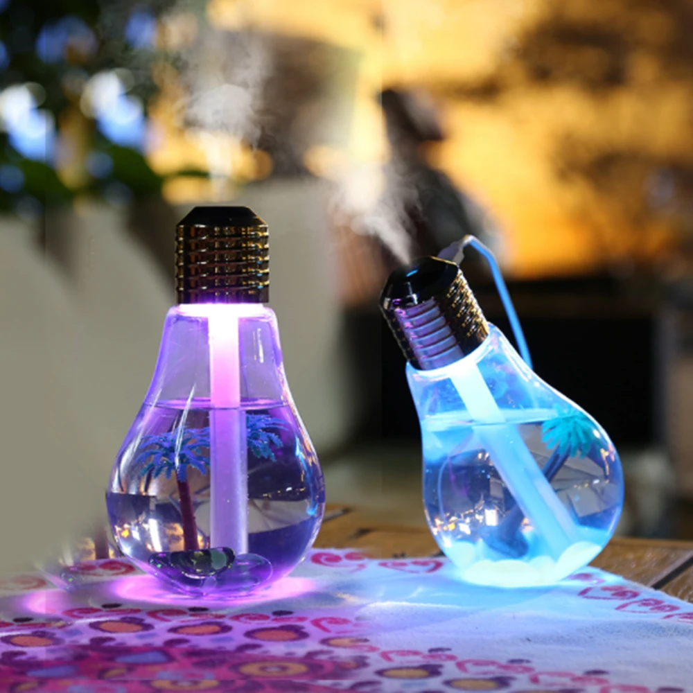 Portable USB Desktop Bulb Air Humidifier Ultrasonic Humidifier With On/Off 7 Color Changing LED Night Lights For Home Office