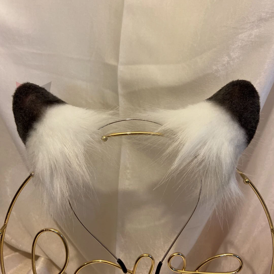 MMGG New White Black Cat Fox Ears  Hairhoop Tail Headwear Beast Cosplay Costume Accessories  For Girl Women Handmade Work