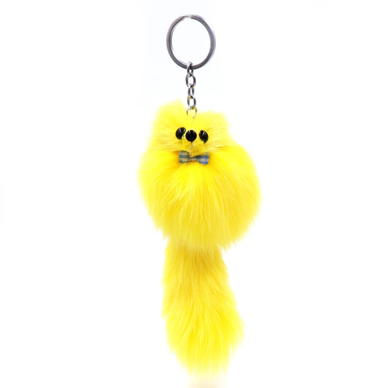 16CM Fluffy Natural Real Fur Fox Key Chain Women Cute Girls Plush Pompon Animal Keychain On Bag Car Trinket Jewelry Party Gift