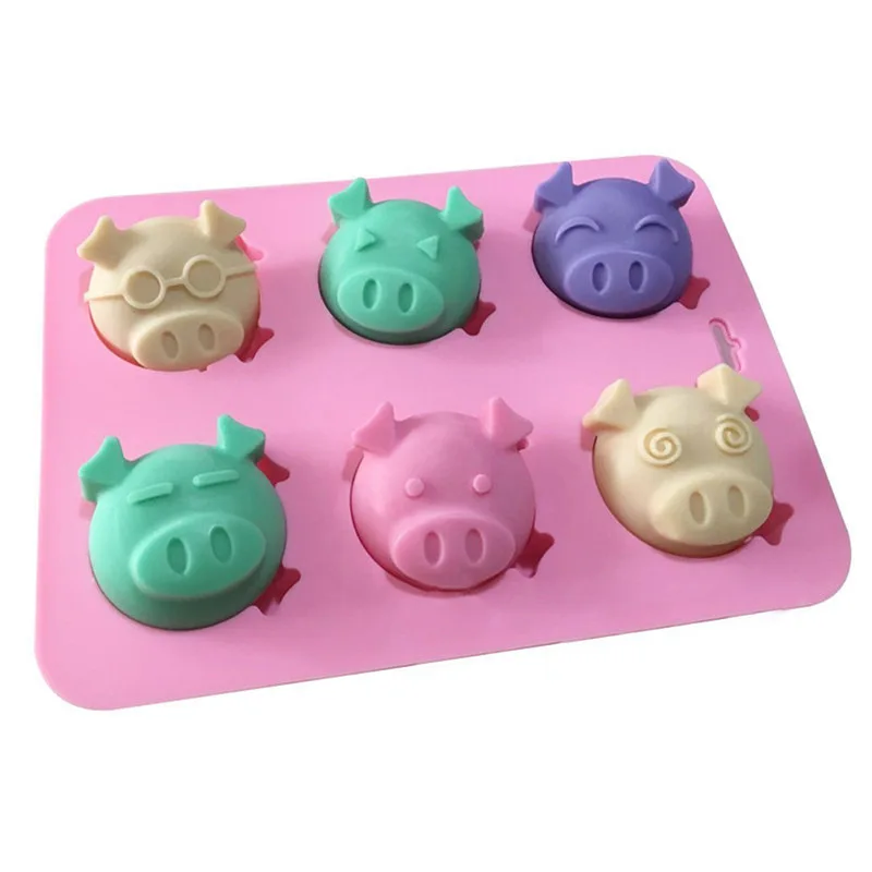 6/16 Cavity Cute Pig Shape Silicone Chocolate Molds 3D Handemade Cake Baking Candy Fondant Mould Ice Cube Tray Decorating Tools