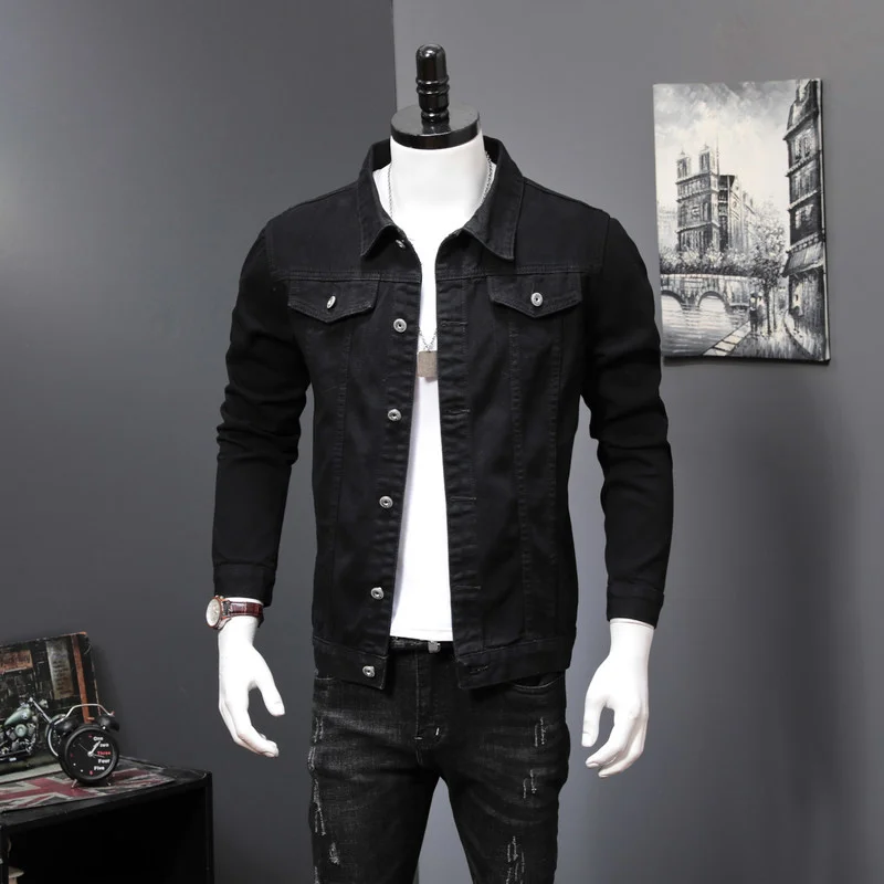 

Letter Men Printed Black Denim Jacket Spring Autumn Streetwear Cowboy Jacket Fashion Single Breasted Bomber Coat Plus Size 4XL