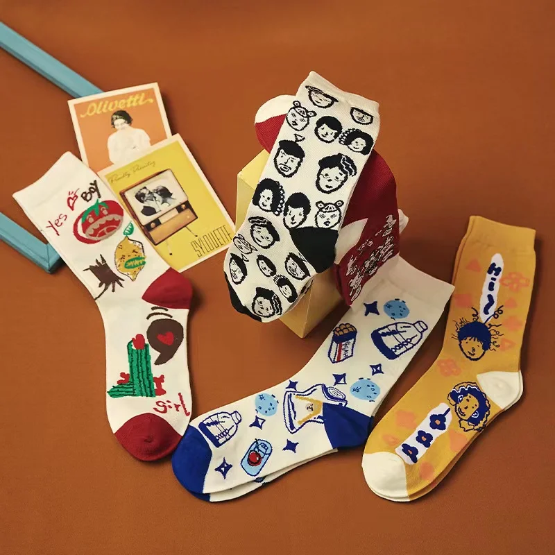 

1Pair Funny Socks For Couples Cotton Warm Sock All Seasons Comfortable Breathable Man/Women Long Socks with Print