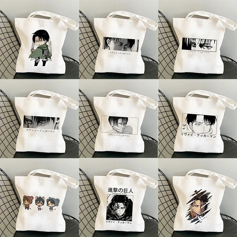 Japanese Anime Levi Attack on Titan Tote Bag Shopper Bags Shingeki No Kyojin Shopping Bag Shoulder Bag Canvas Handbag Reusable