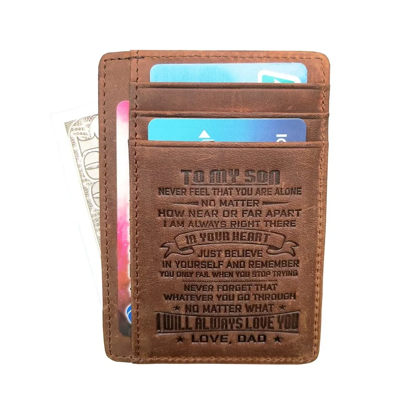 

2021 Mini Card Holder Wallets for Man Leather To My Son Credit Card Holder Wallets New Year Birthday Christmas Gift Porte Carte