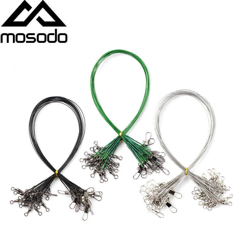 Mosodo 60pcs Steel Fishing Line 30lb Anti-bite Steel Wire Leader with Swivel Fishing Lure Accessory 12-45cm Wire Leadcore Leash