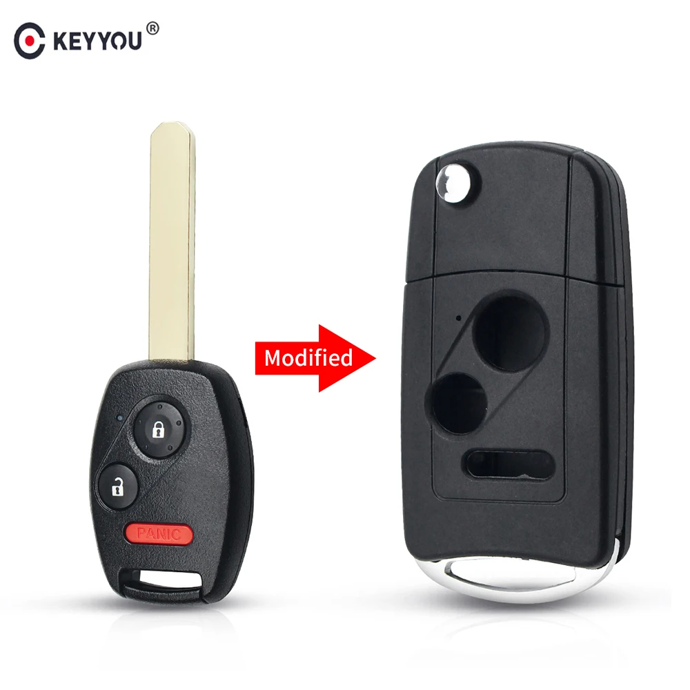 

KEYYOU Modified Remote 2+1 3 Buttons Replacement Flip Car Key Shell Case For Honda Accord Civic 2006-2011 CRV 2018 Pilot fit