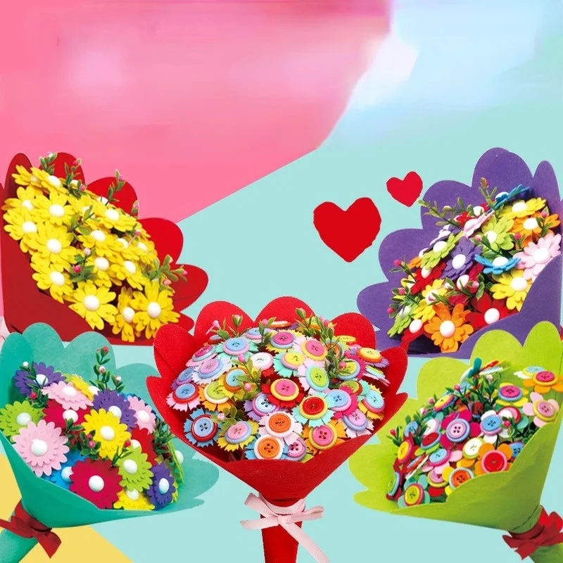 

10 Packs DIY Flower Craft Kits Handmade Button Bouquet Material Package Mother Day Christmas Gift Toy Easter