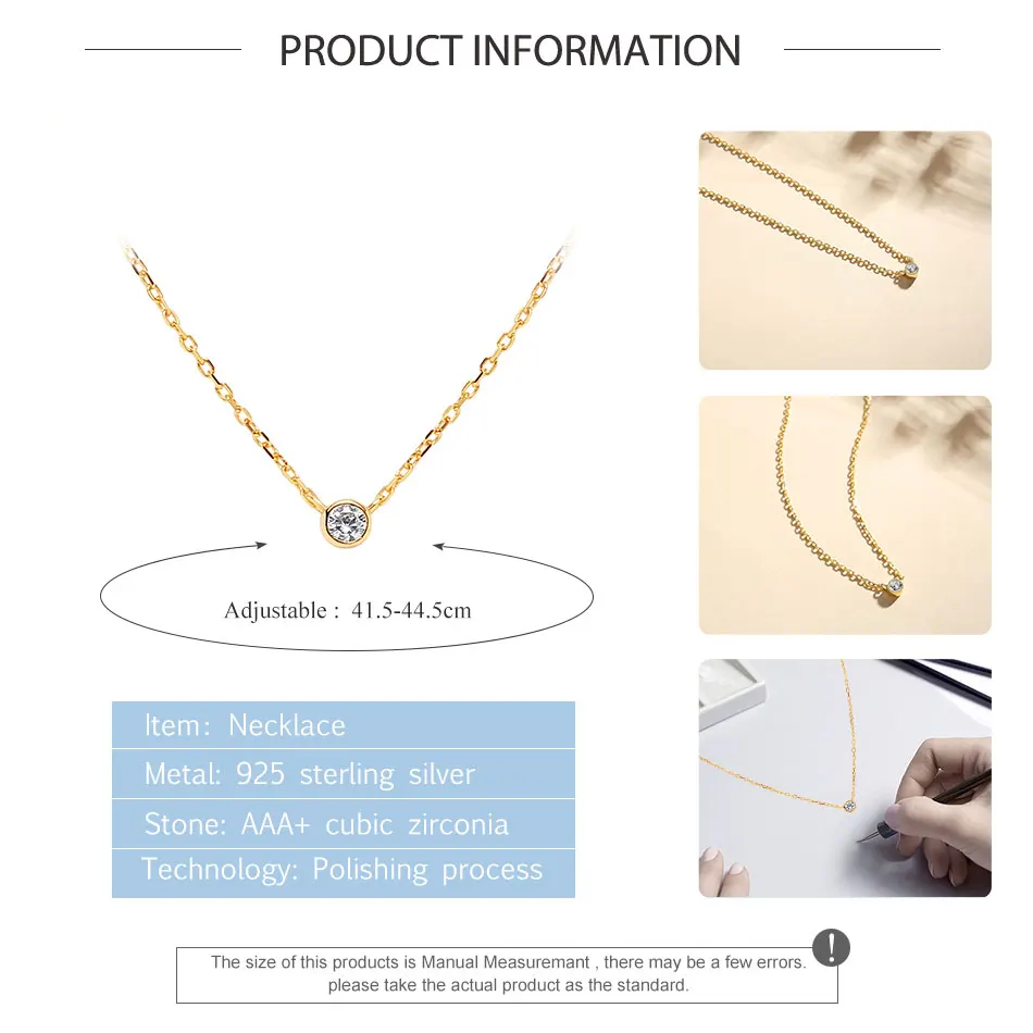 ELESHE Tiny CZ Small Round Necklace Pendant For Women 100% 925 Sterling Silver Simple Necklace with 18K Gold Plated Fine Jewelry