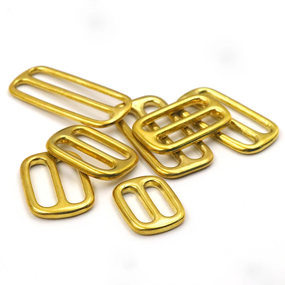 2pcs Solid Brass Tri Glide Buckles 3 Bar Adjusters 16/20/25/32/37/50mm for Webbing Clothes Leather Crafts Bag Strap Belt